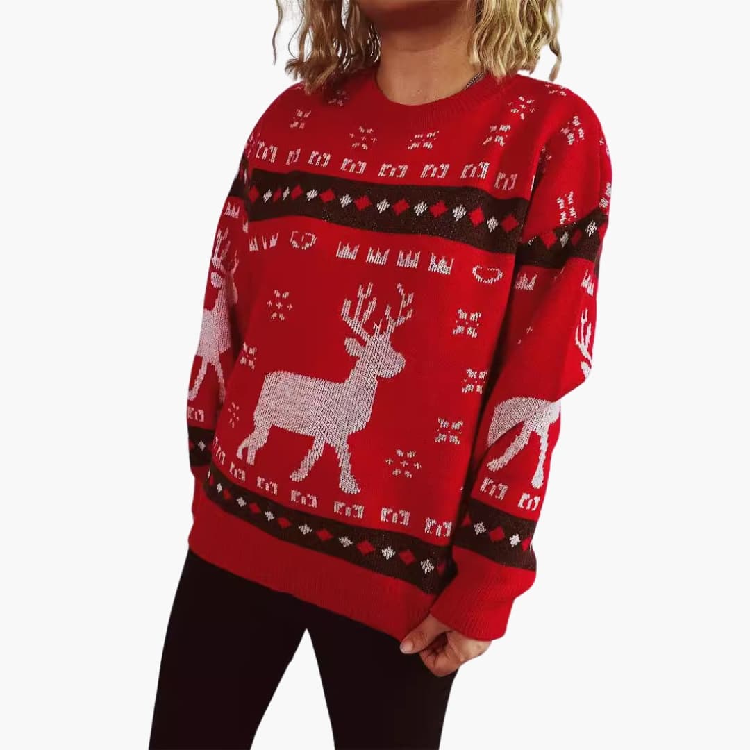 Suéter Mujer Cuello Redondo con Motivo de Reno
