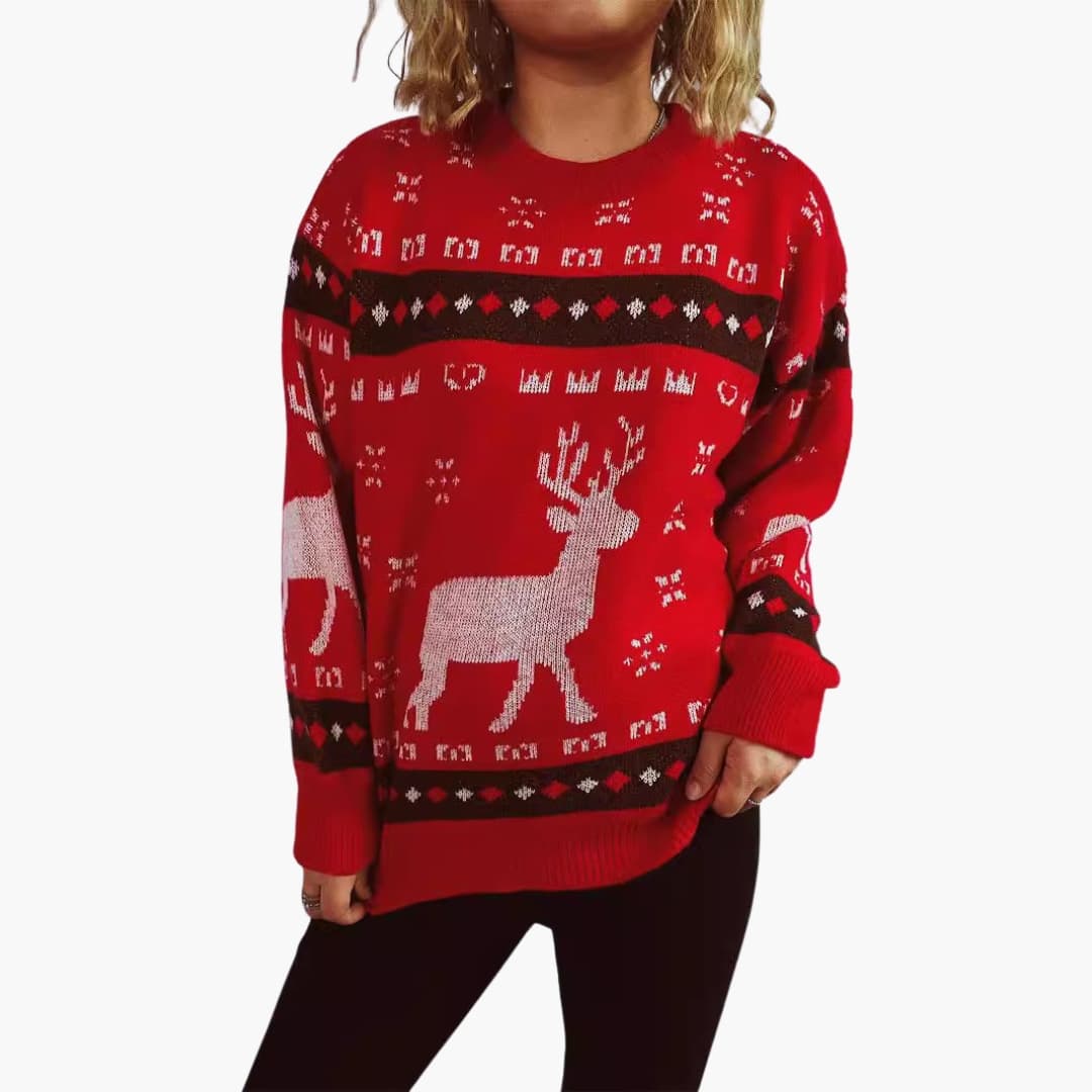 Suéter Mujer Cuello Redondo con Motivo de Reno
