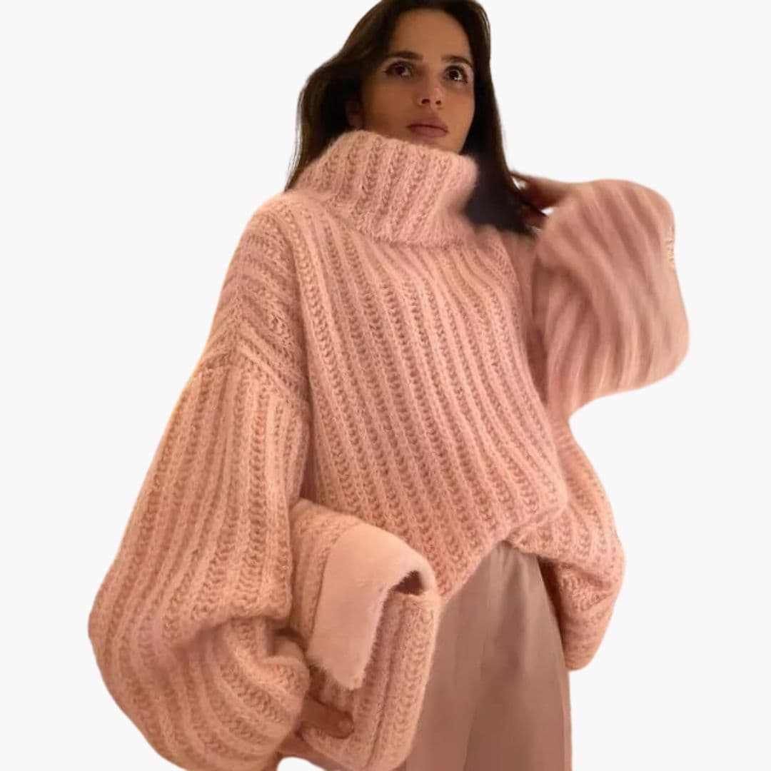 Pull Femme Col Roulé Chunky à Manches Larges