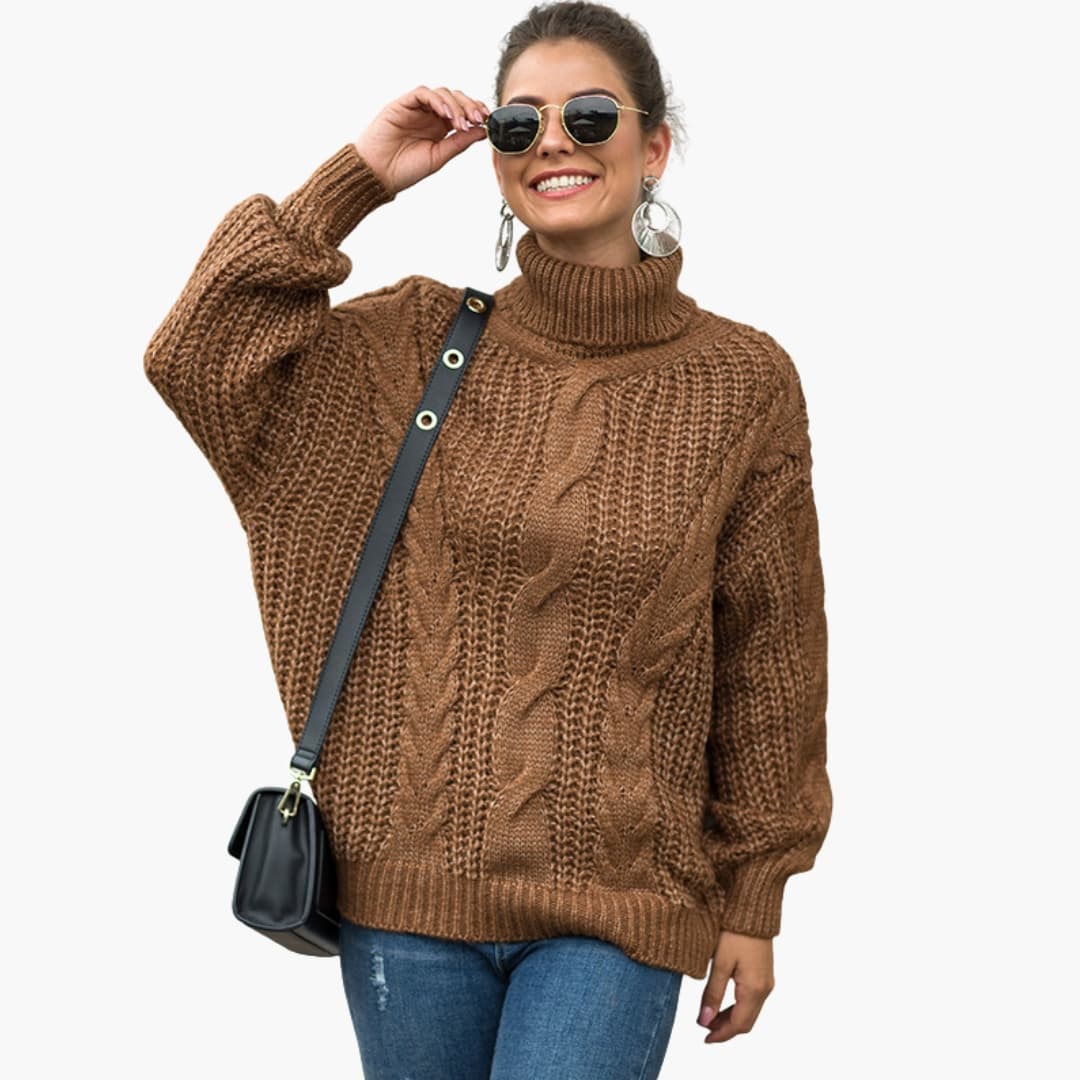 Camisola de Malha Grossa com Gola Alta e Ponto Torcido para Mulher