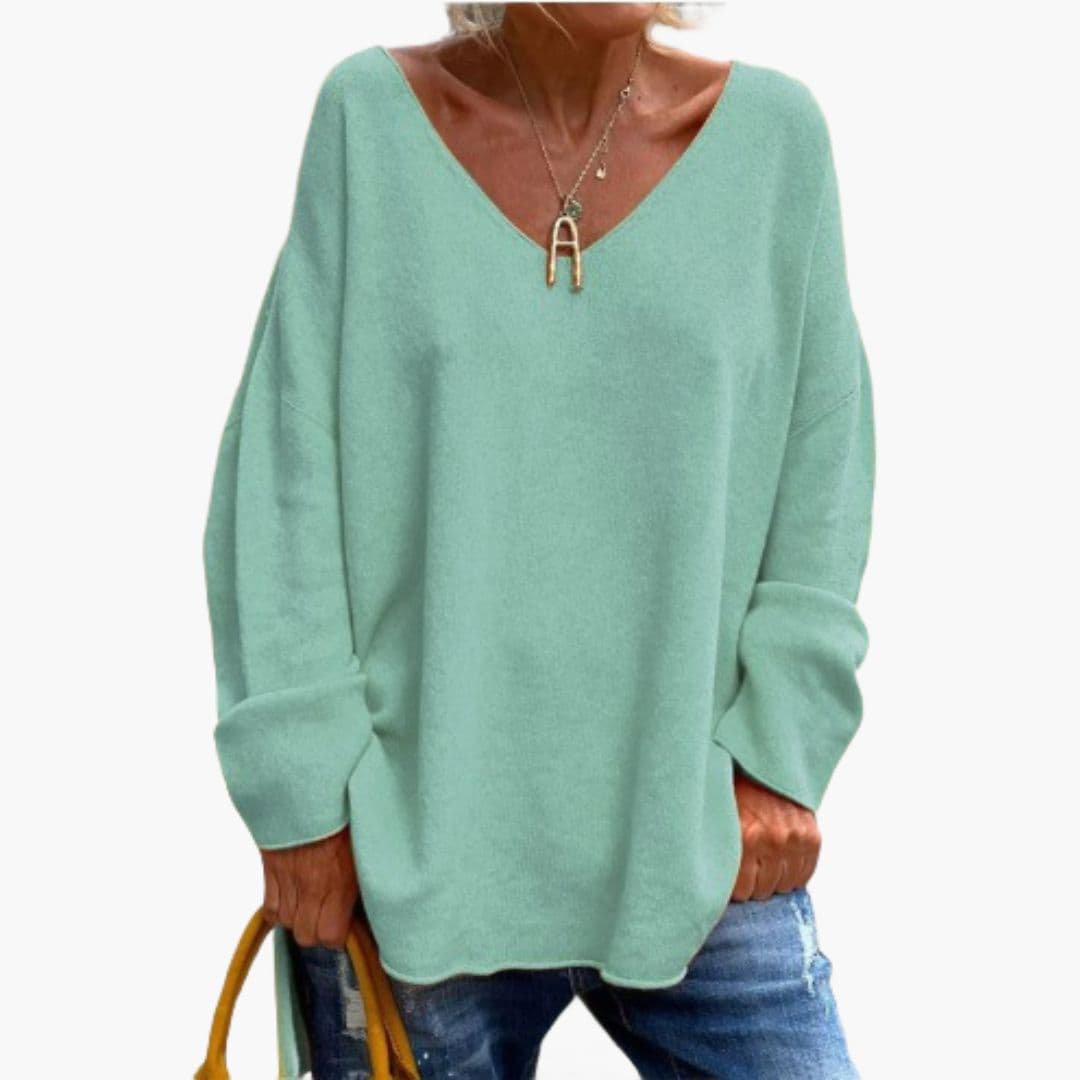 Pull Femme Col V Manches Longues avec Coupe Ample
