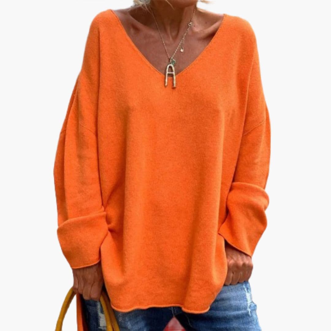 Pull Femme Col V Manches Longues avec Coupe Ample