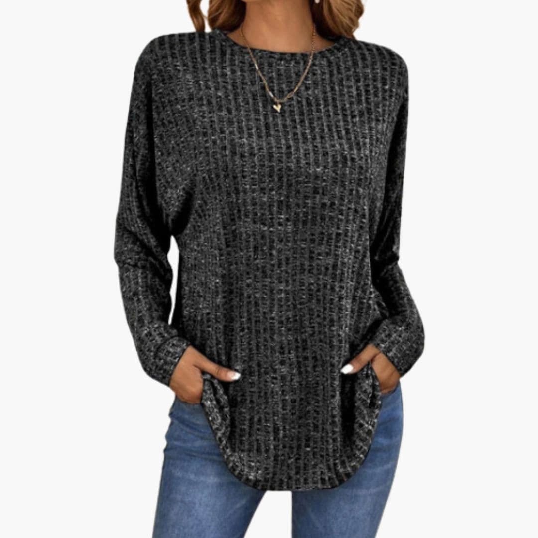 Camisola de Malha para Mulher com Gola Redonda e Punhos Canelados