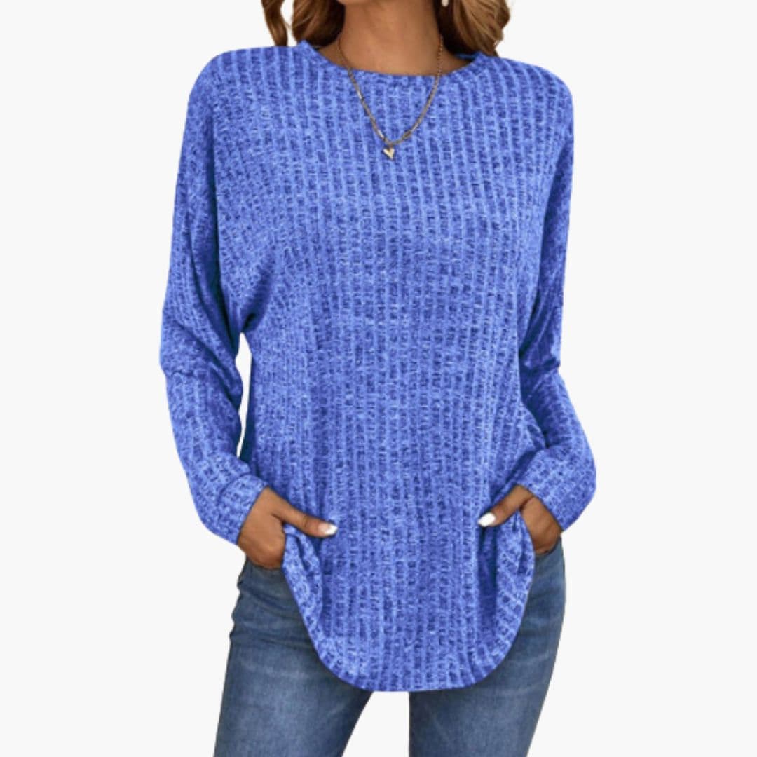 Camisola de Malha para Mulher com Gola Redonda e Punhos Canelados