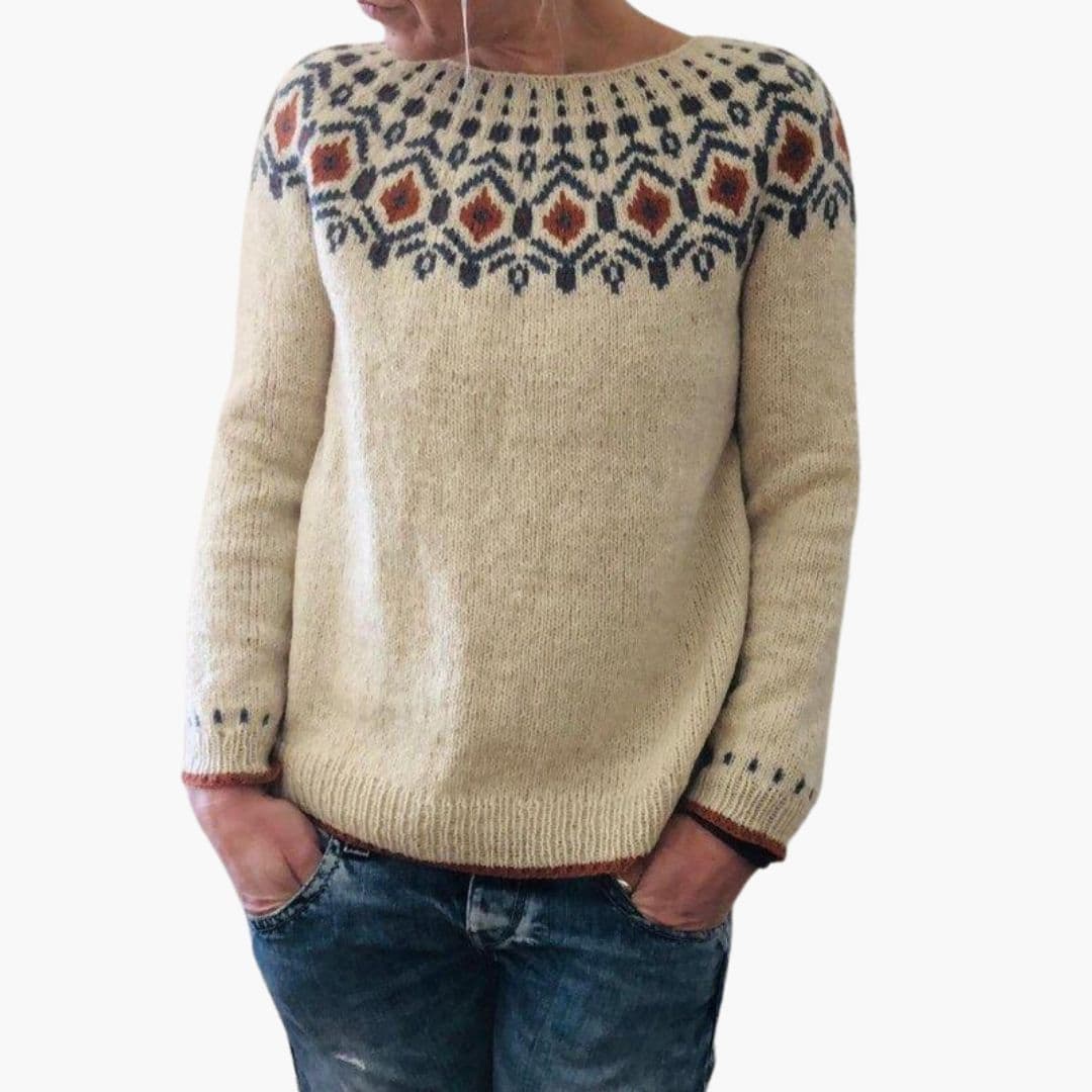 Suéter de mujer de punto grueso con patrón geométrico