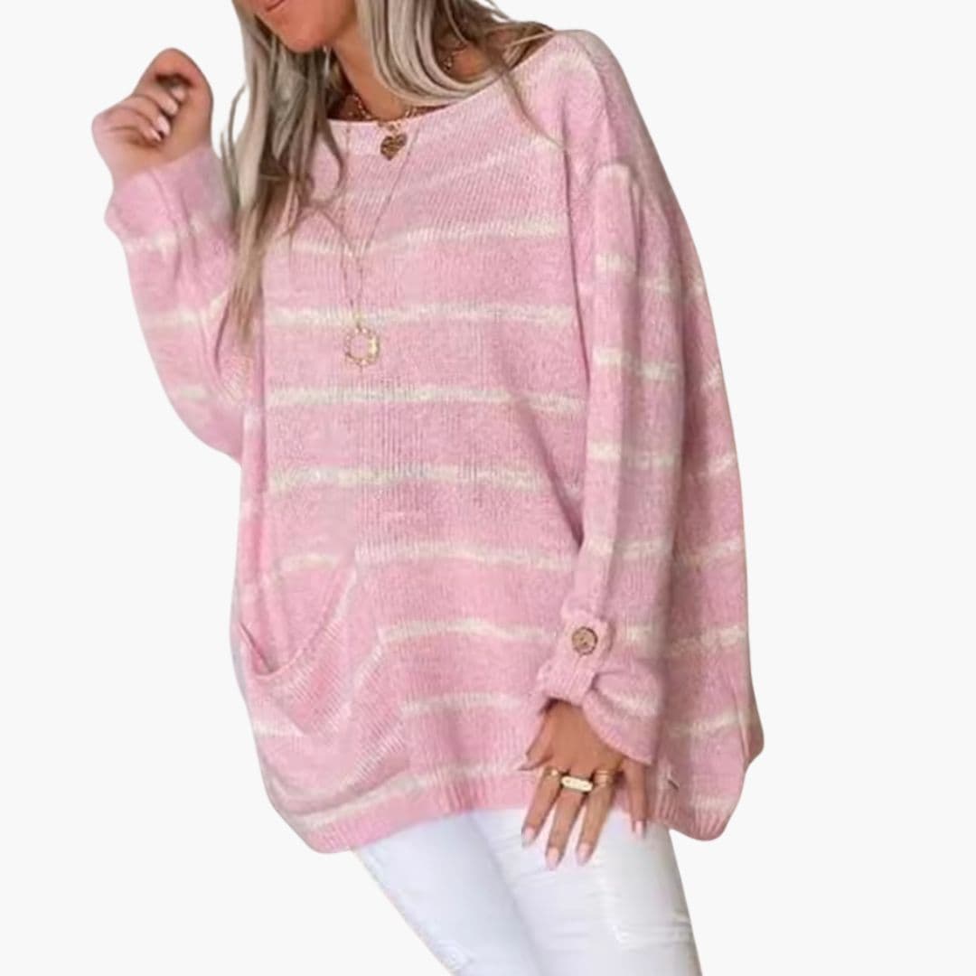 Suéter de mujer a rayas con bolsillo frontal