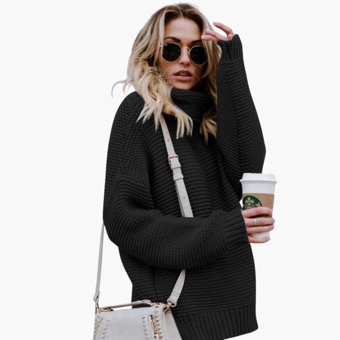 Camisola de gola alta para mulher com malha grossa