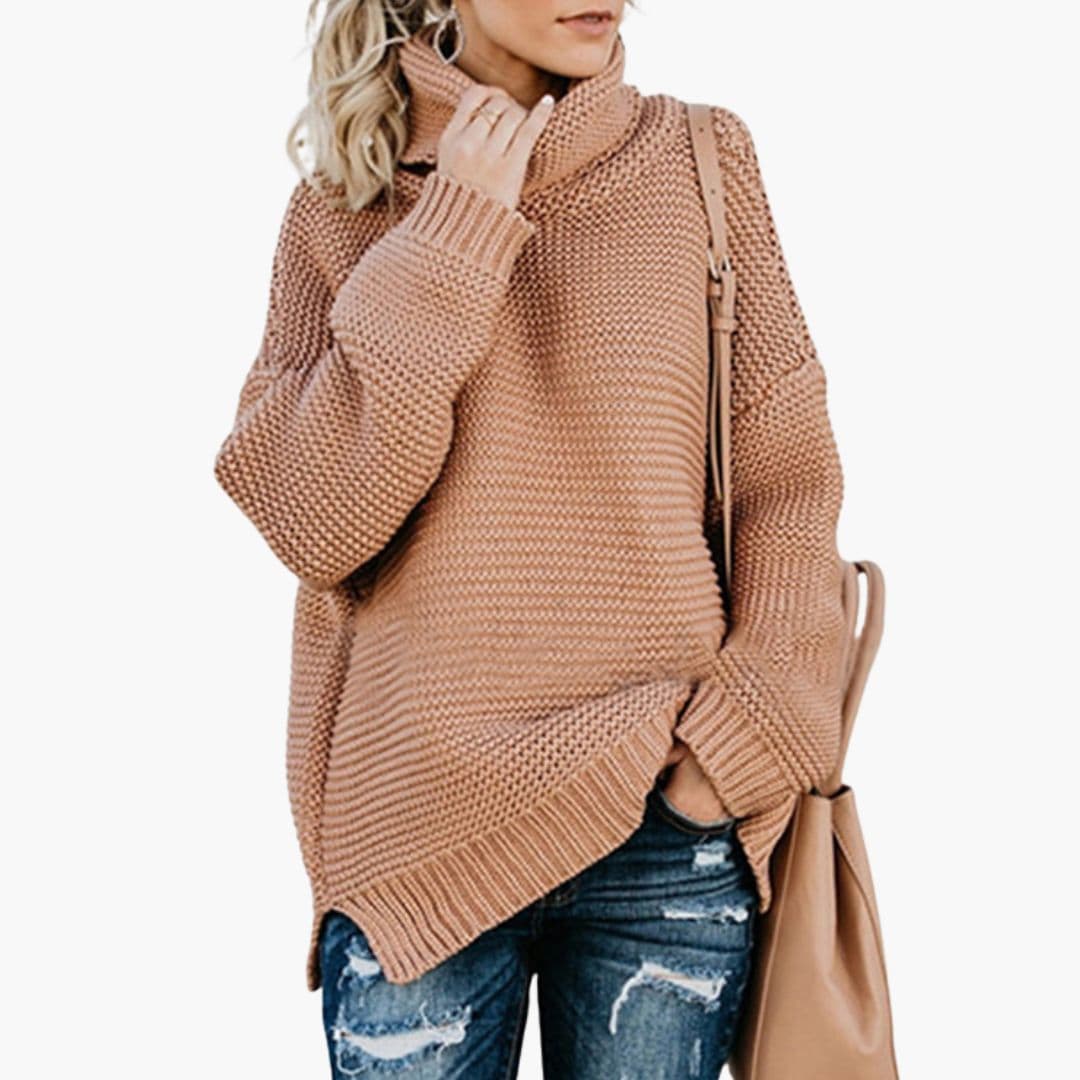 Suéter de mujer con cuello alto y tejido grueso