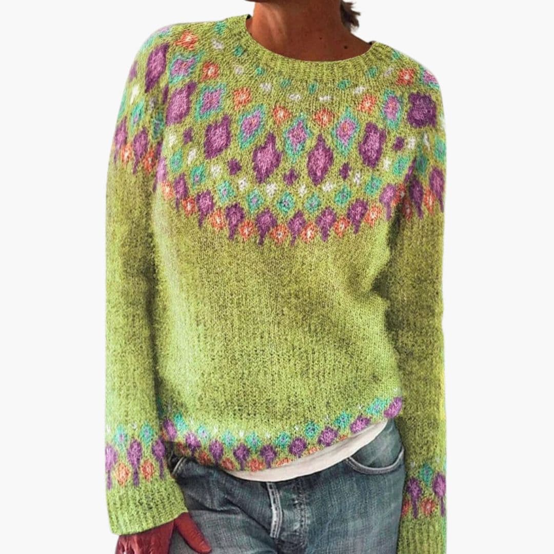 Pull Femme avec Col Rond et Maille Motif Géométrique