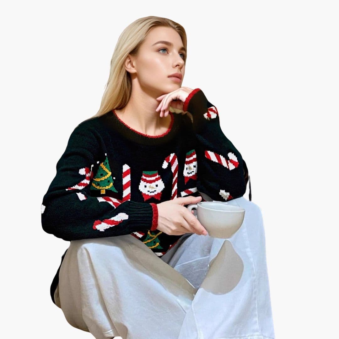 Pull Femme avec Motifs de Saison et Poignets Côtelés