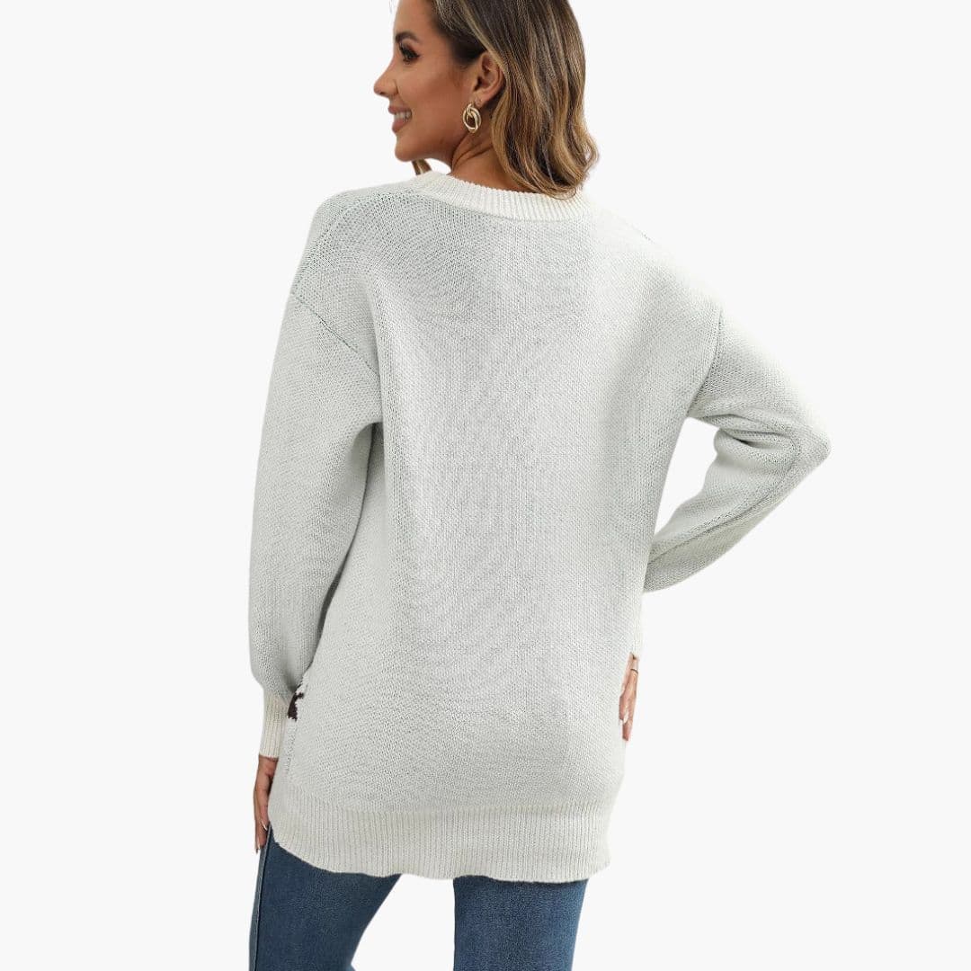 Pull Femme avec Sapin Texturé et Bords Côtelés