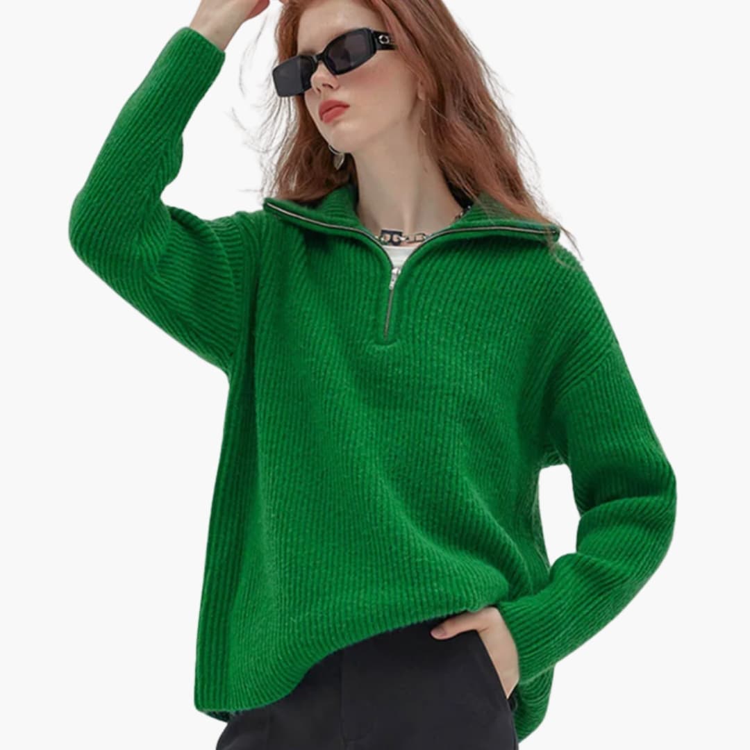 Suéter de mujer de lana con media cremallera