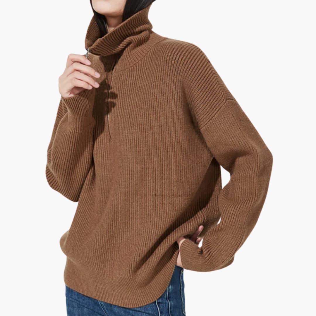 Suéter de mujer de lana con media cremallera