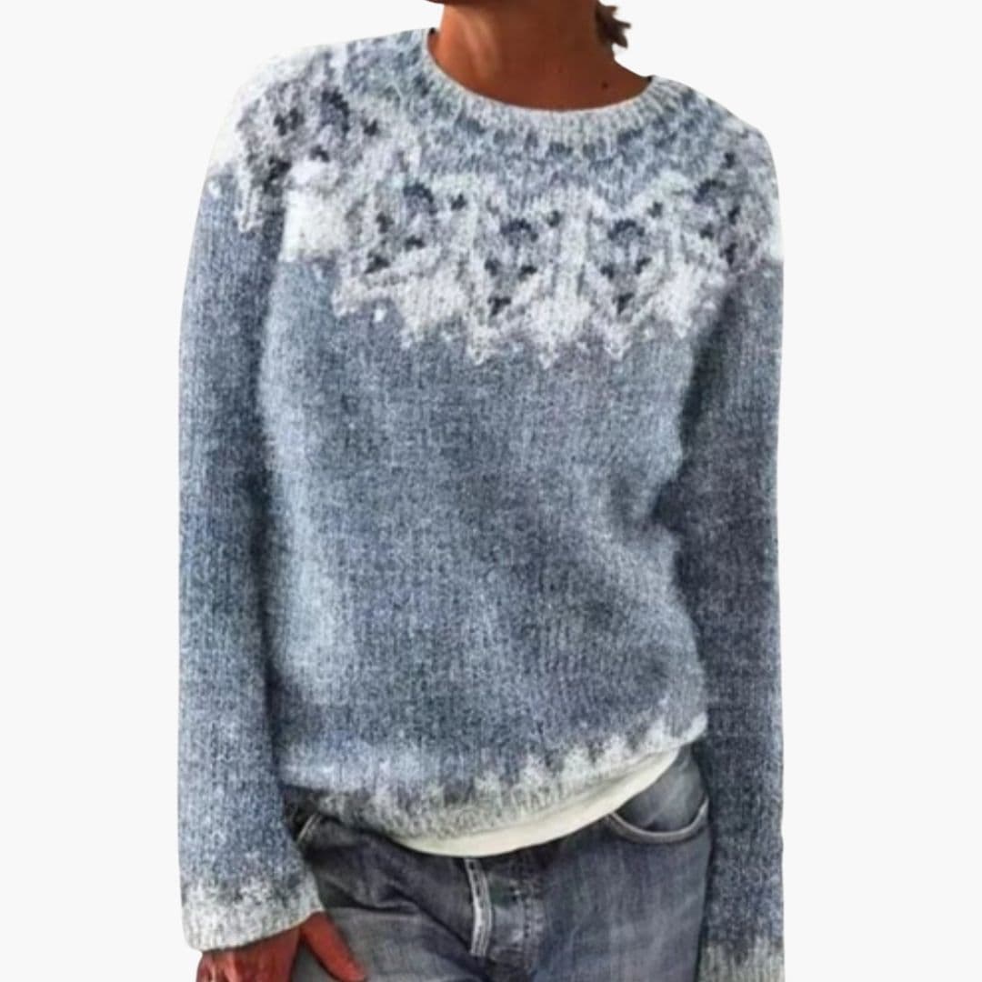 Camisola de Malha para Mulher com Pormenor de Padrão e Decote Redondo