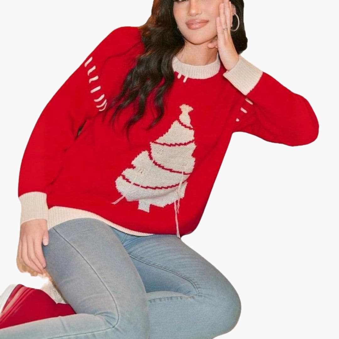 Pull Femme en Maille avec Motif Sapin