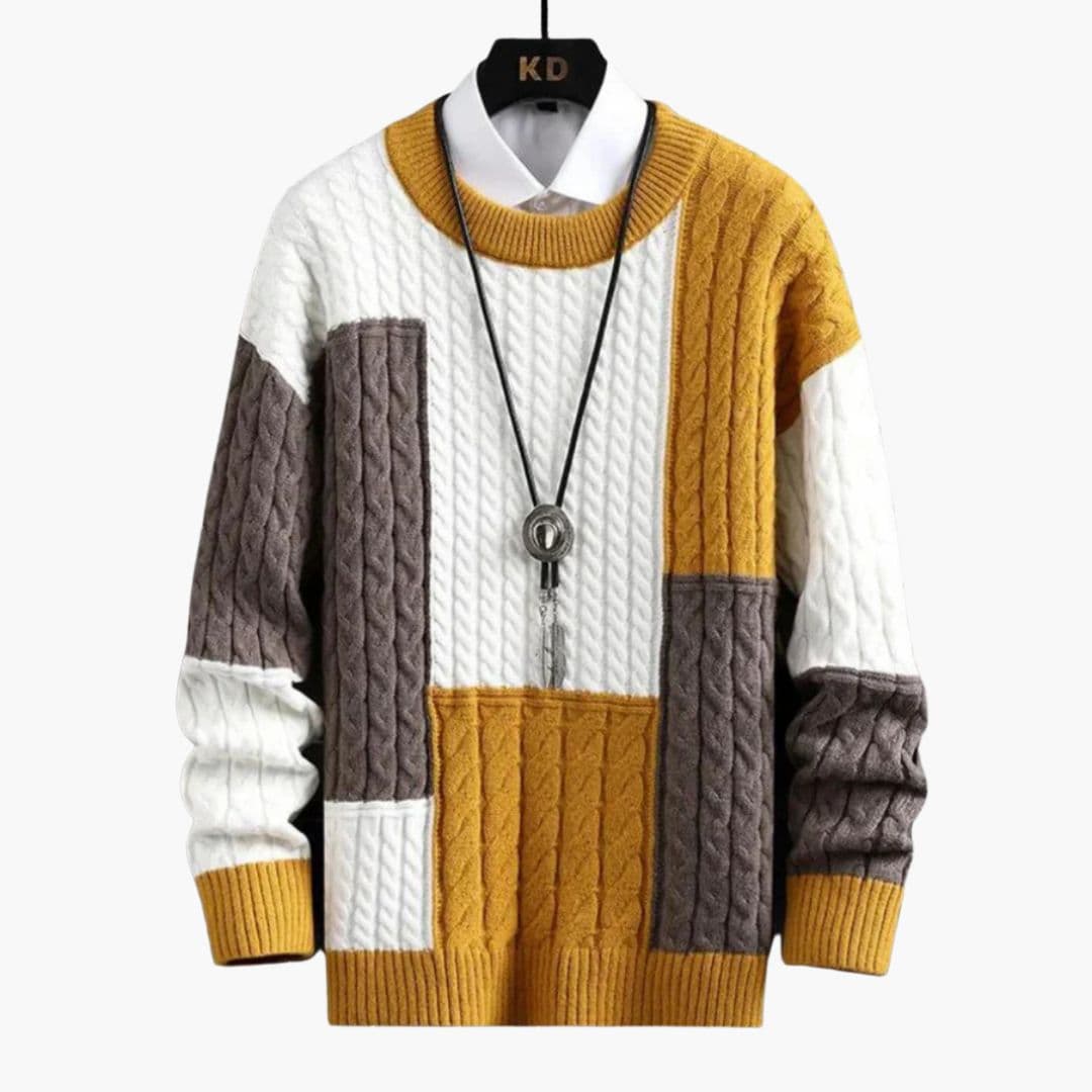 Pull Homme Col Rond Motif Torsadé et Colorblock