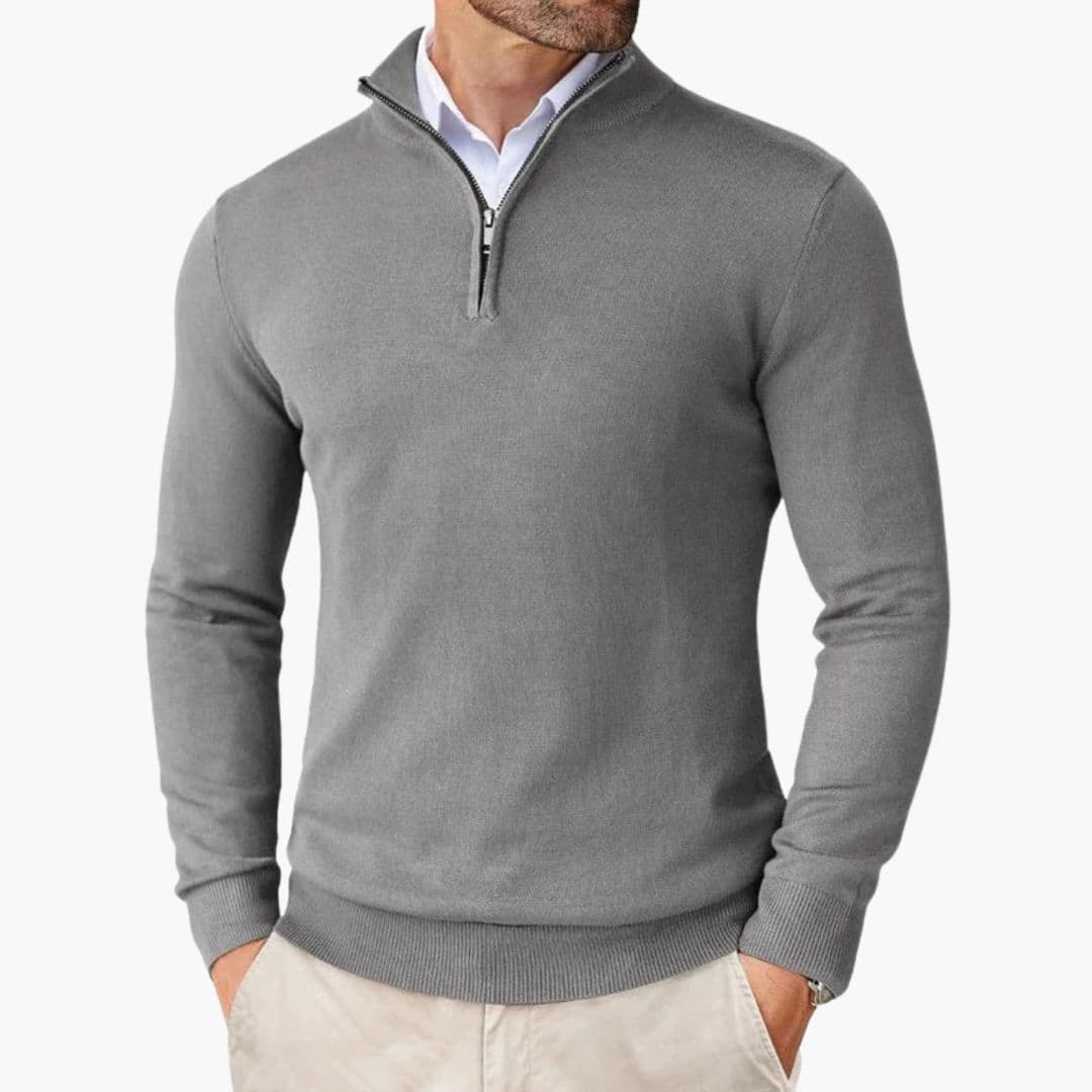Pull Homme Col Zippé avec Bords Côtelés