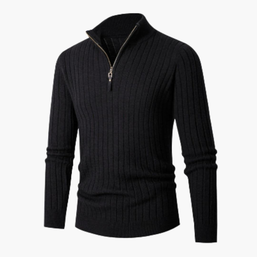 Pull Homme Demi Zip Col Montant Maille Côtelée