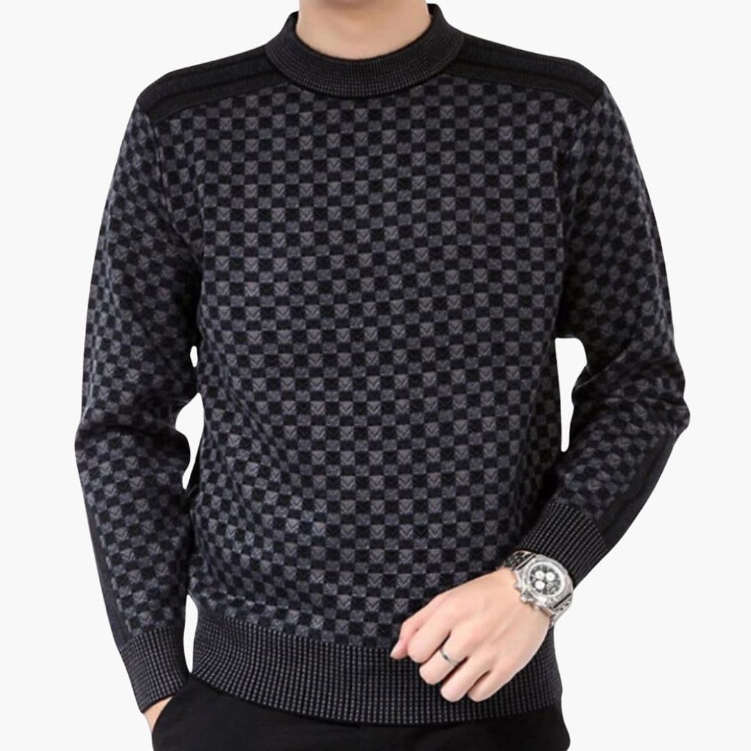 Pull Homme Maille Motif Carré Col Rond