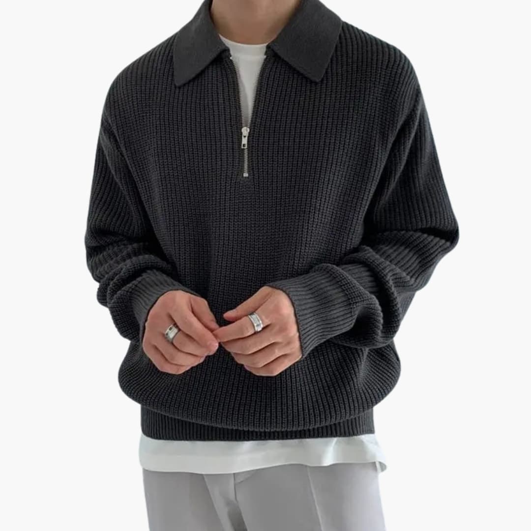 Pull Homme à Col Zippé en Maille Côtelée