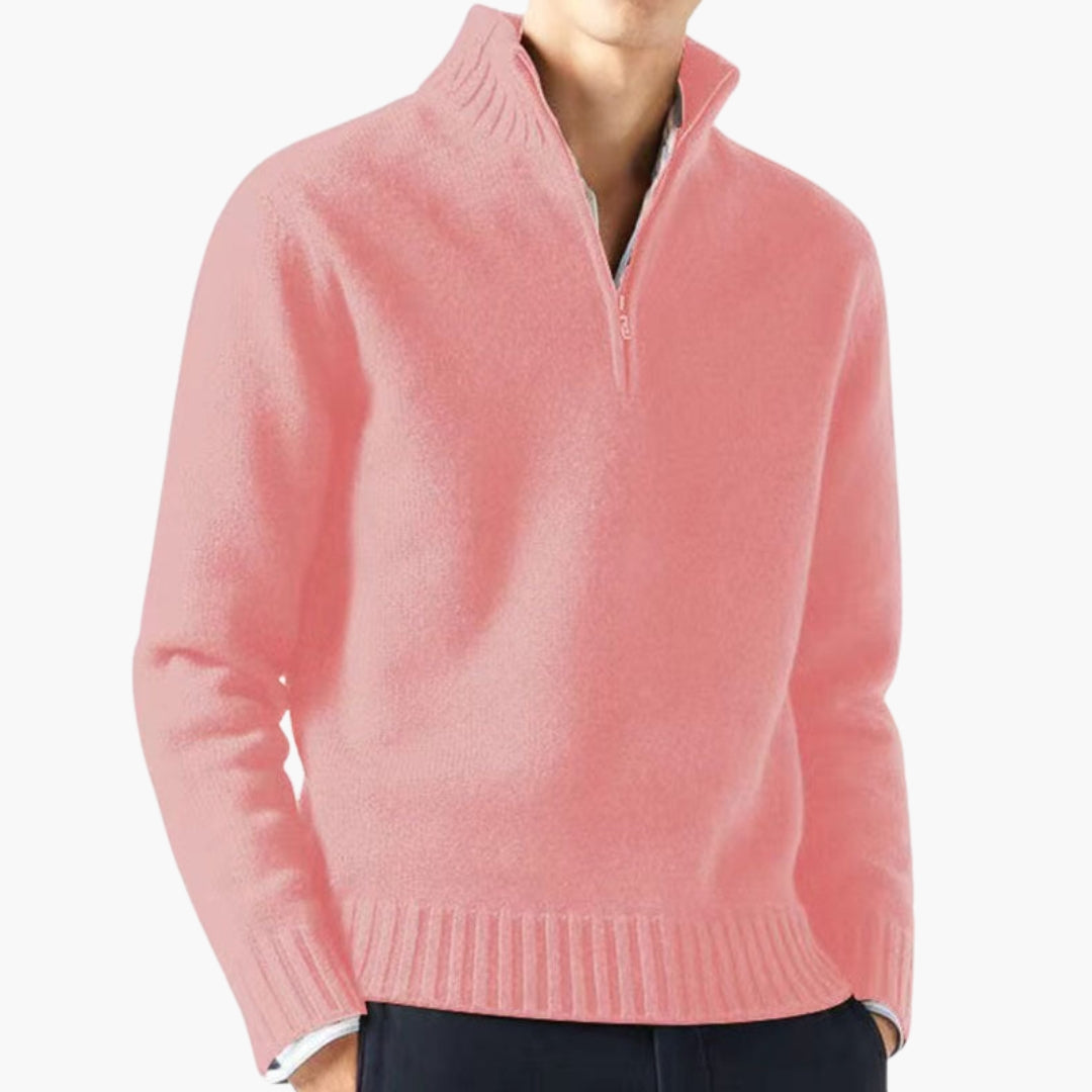 Herre trøje med halv lynlås, høj krave og ribkant