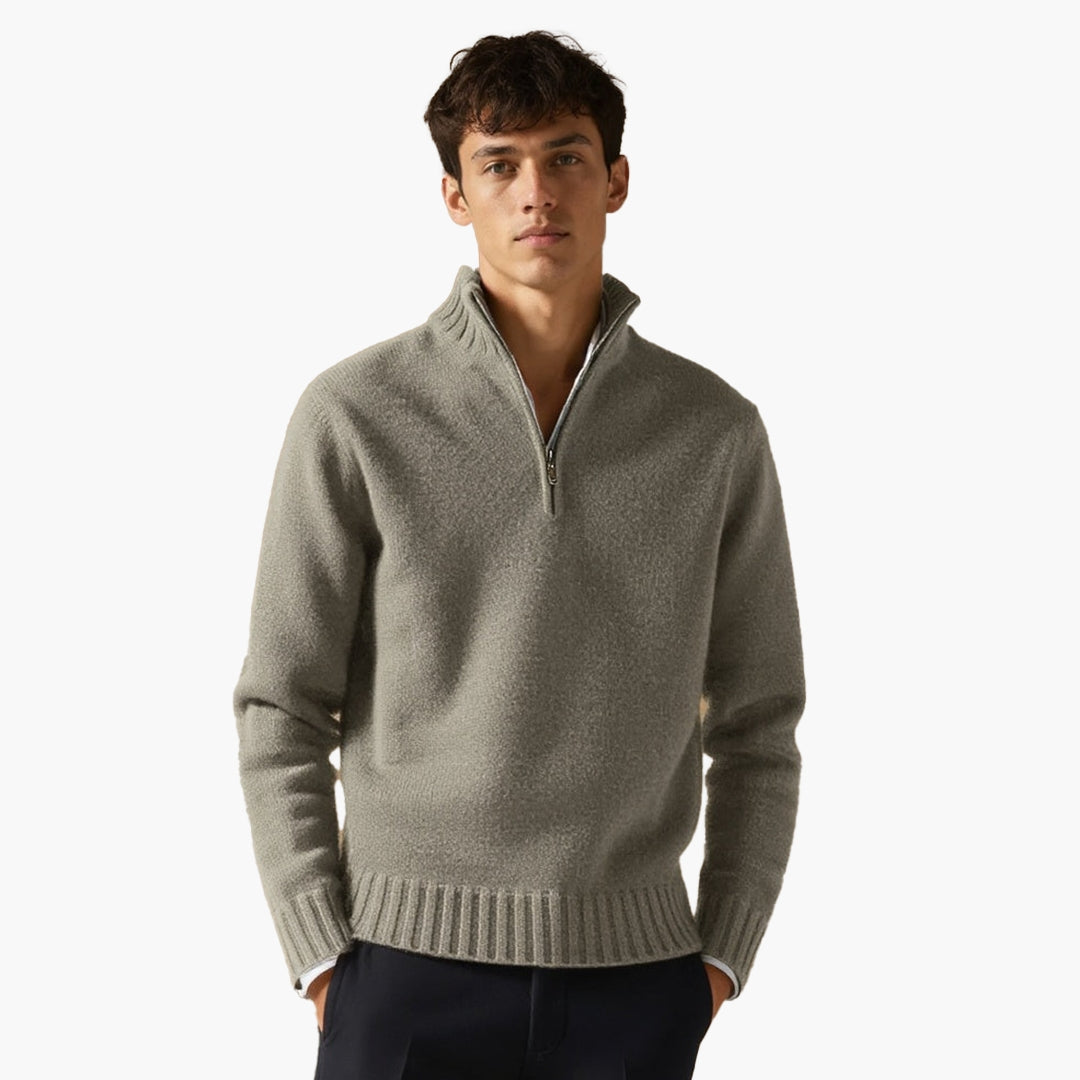 Herre trøje med halv lynlås, høj krave og ribkant