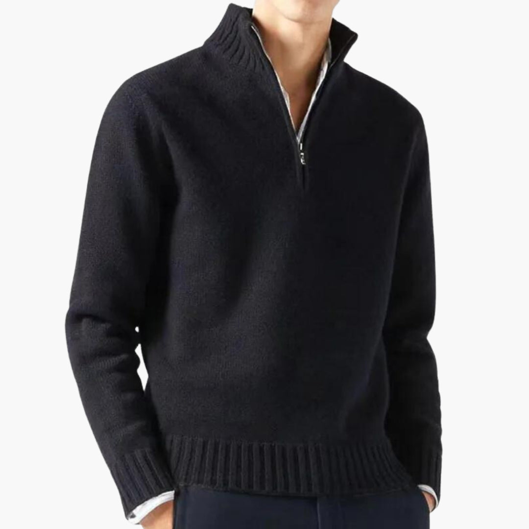 Pull Homme à Demi Zip avec Col Montant et Ourlet Côtelé