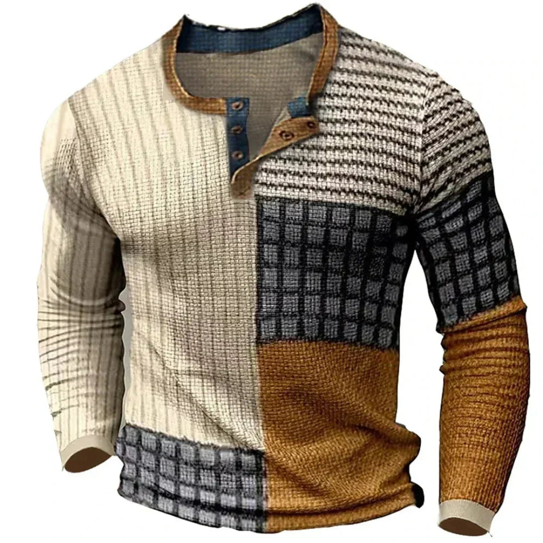 Pull Homme avec Motif Patchwork et Manches Longues