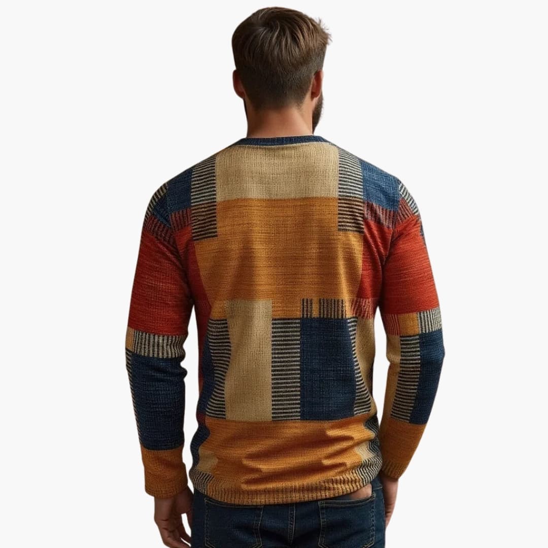 Pull Homme avec Motif Patchwork et Manches Longues