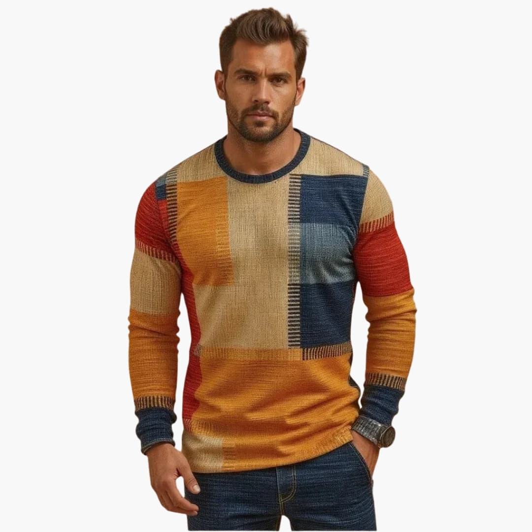 Pull Homme avec Motif Patchwork et Manches Longues