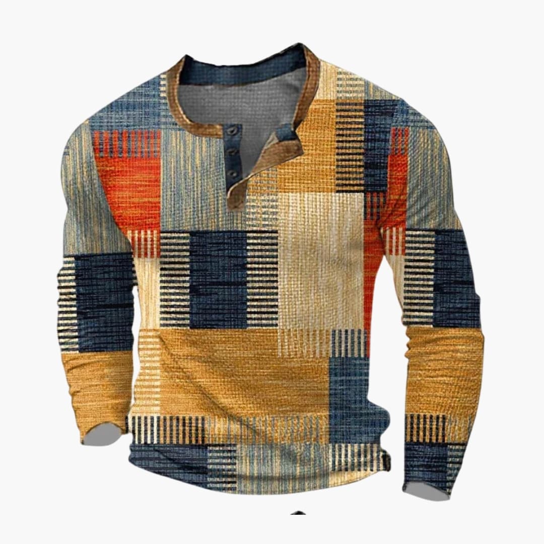 Pull Homme avec Motif Patchwork et Manches Longues