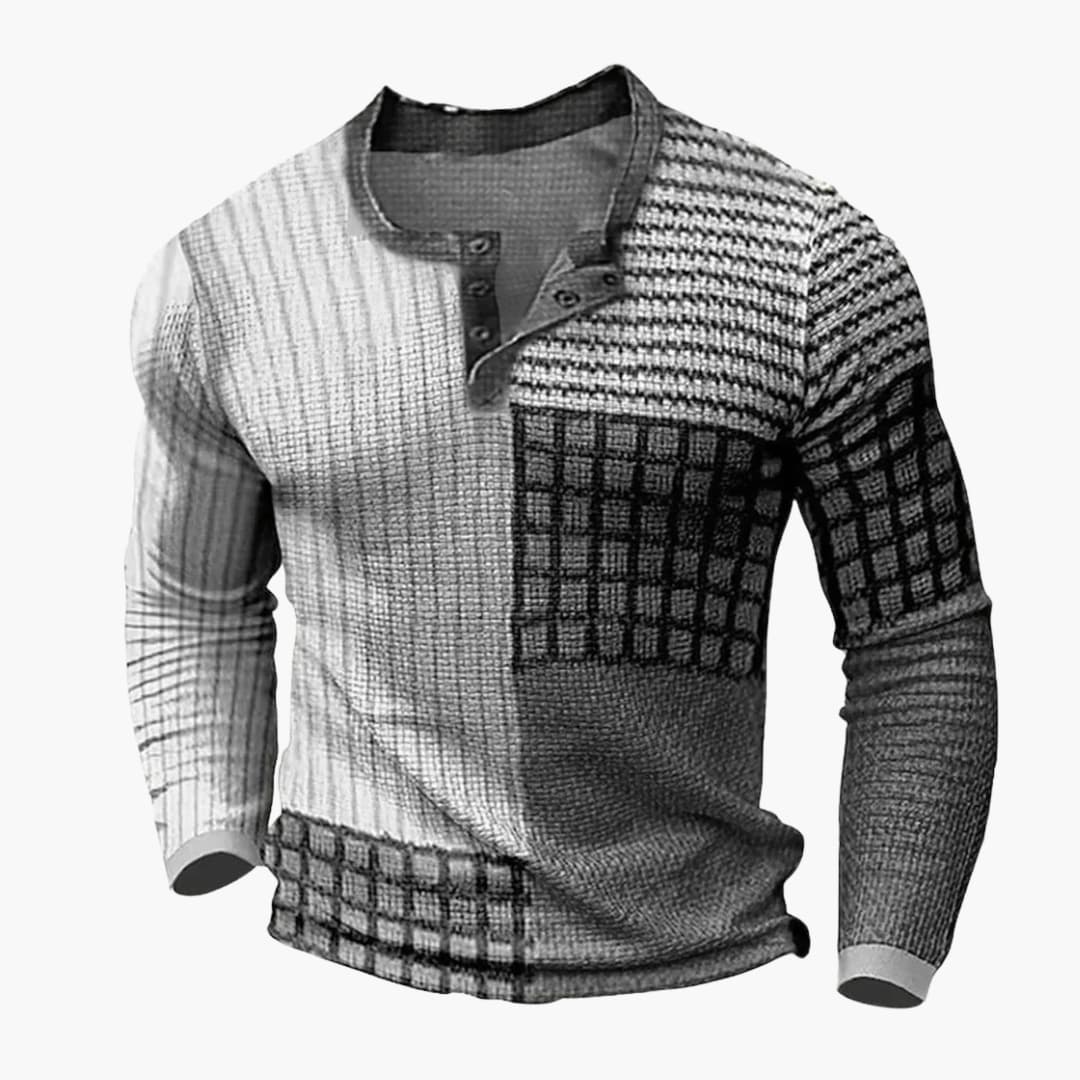 Pull Homme avec Motif Patchwork et Manches Longues