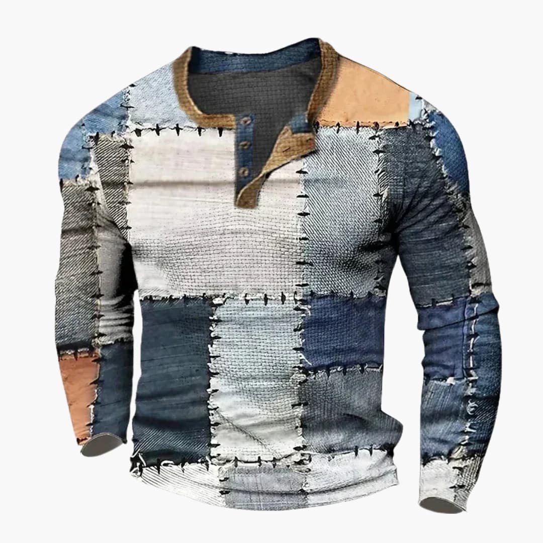 Pull Homme avec Motif Patchwork et Manches Longues