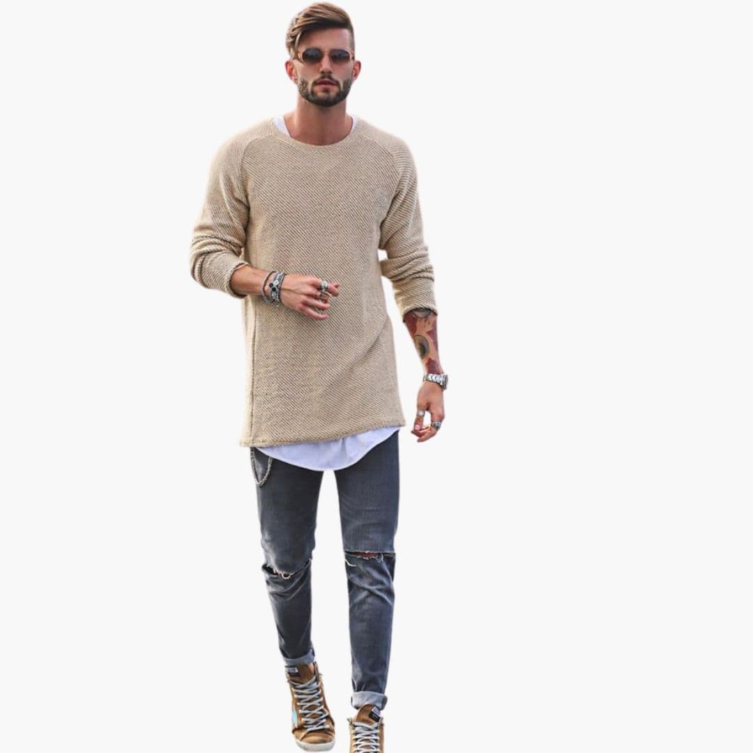 Pull Homme en Maille Col Rond Surface Texturée