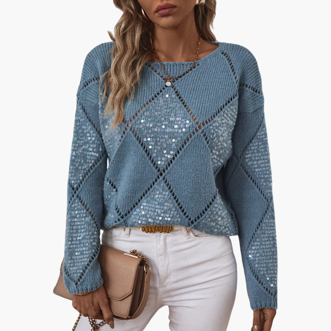 Pull pour femme avec motif tricoté et détails en strass