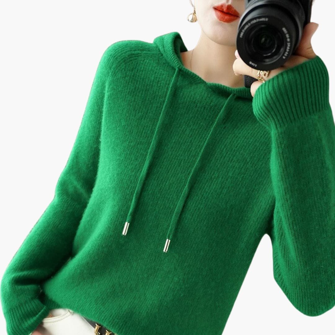 Sweatshirt com capuz para mulher com superfície canelada e mangas compridas