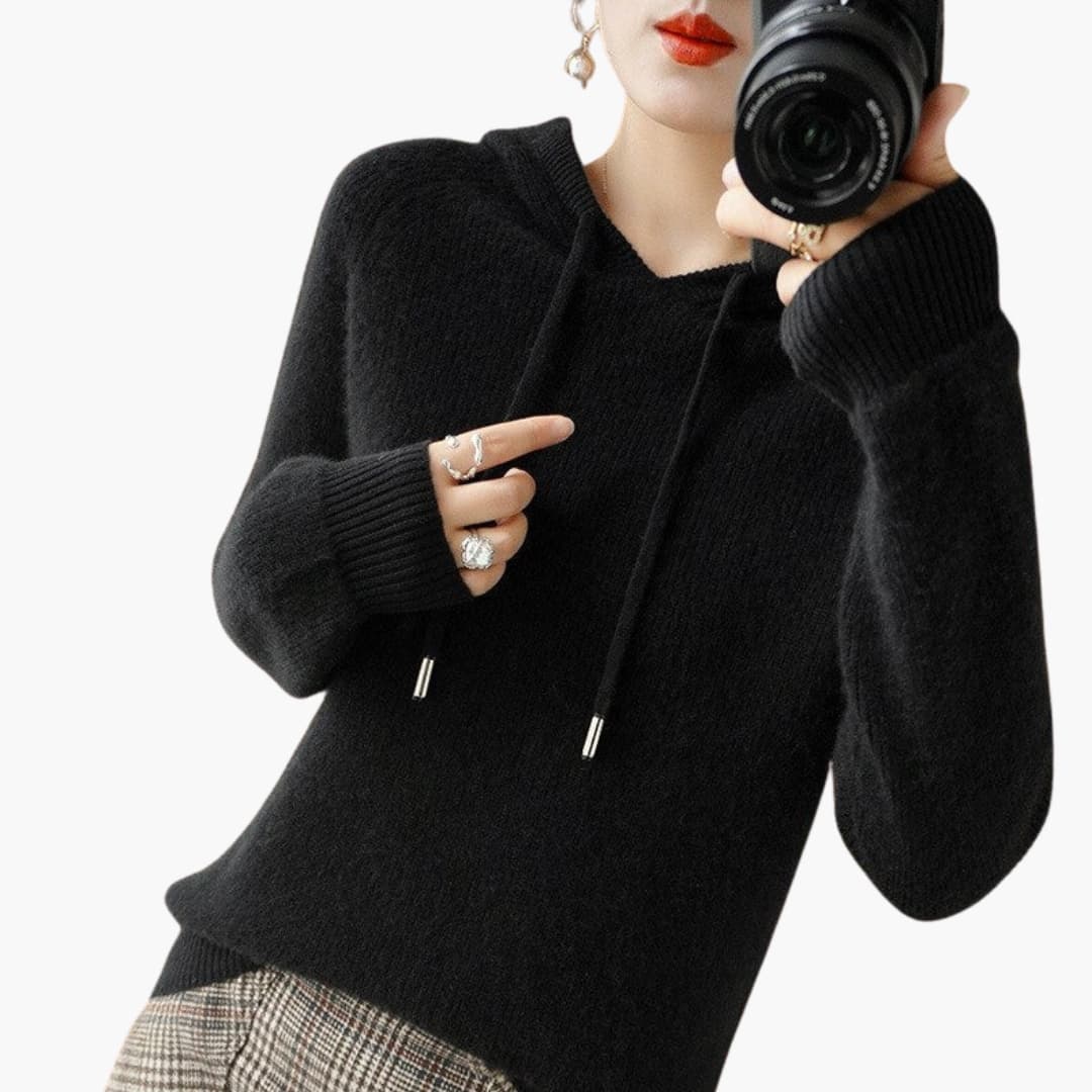 Sweatshirt com capuz para mulher com superfície canelada e mangas compridas