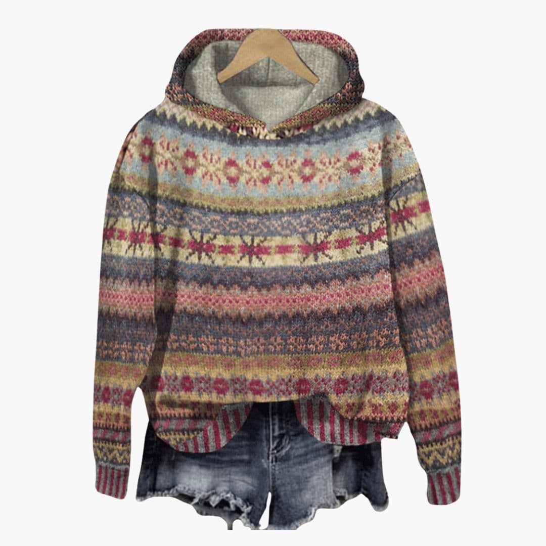 Pull à capuche femme motif norvégien avec capuche