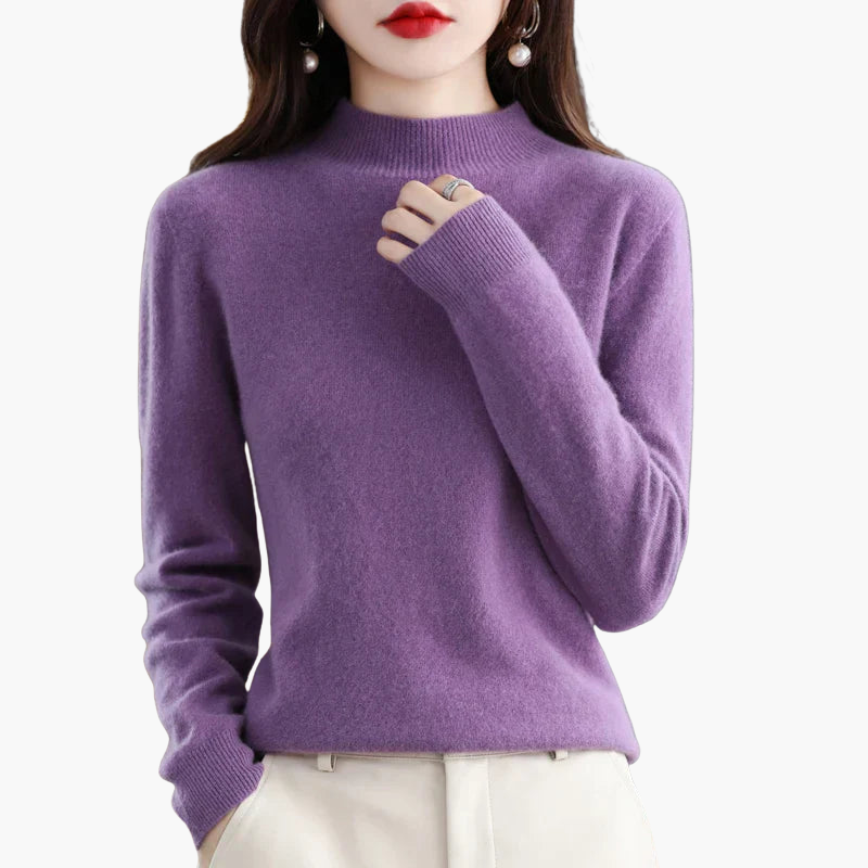 Pull à col montant à manches longues pour femme