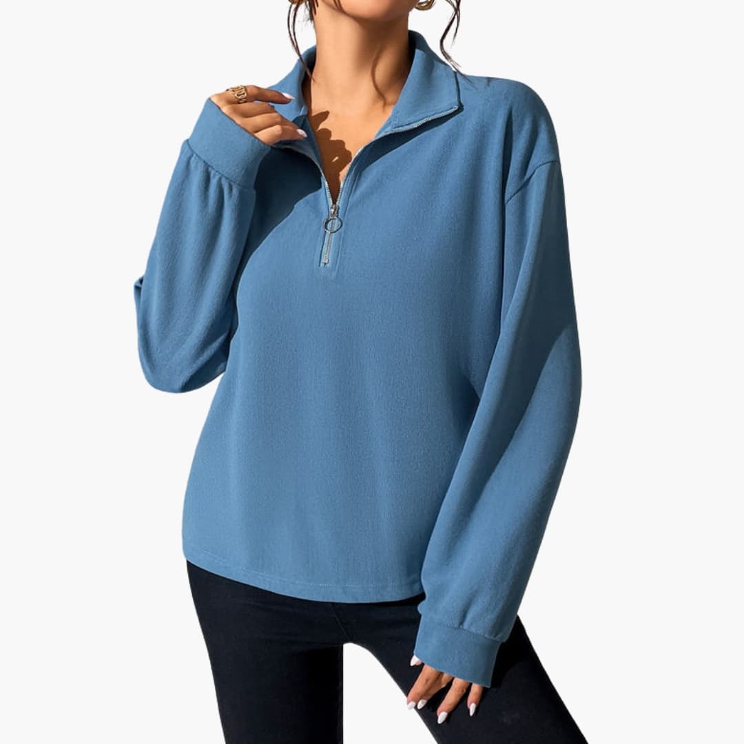 Sudadera de cuello alto para mujer con media cremallera y mangas largas