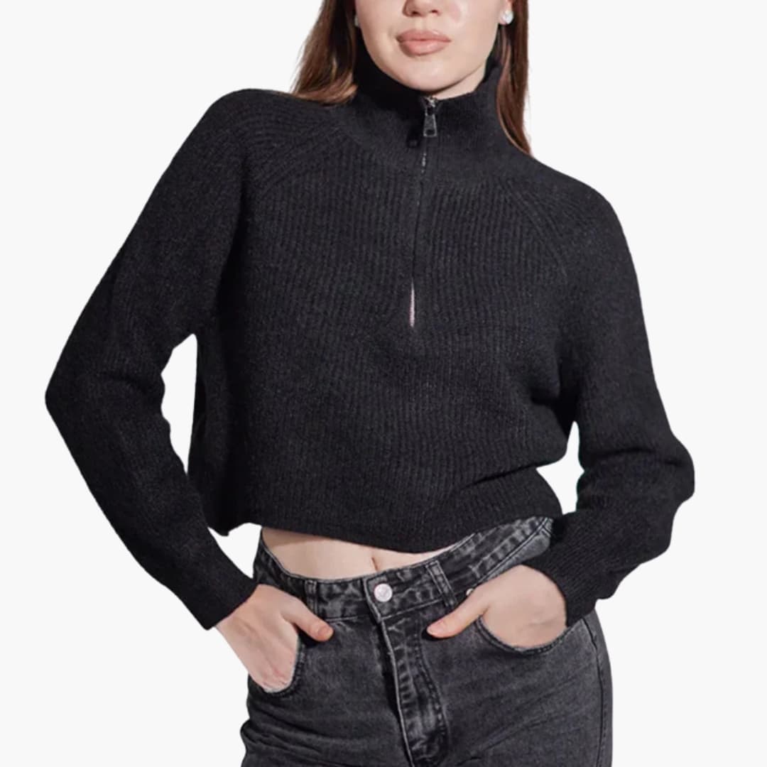 Sudadera de cuello alto para mujer con media cremallera en la parte delantera