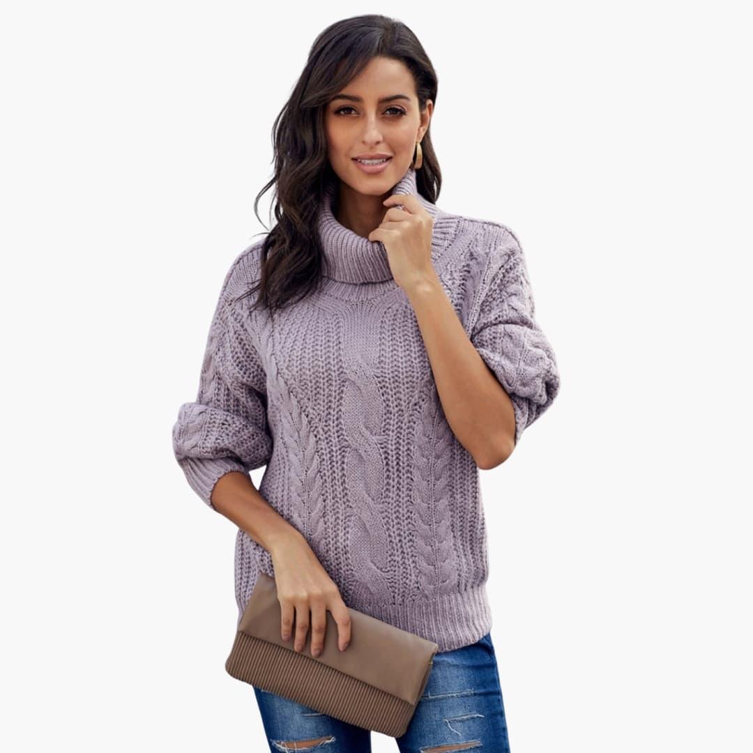 Camisola de gola alta para mulher com mangas compridas e malha torcidada