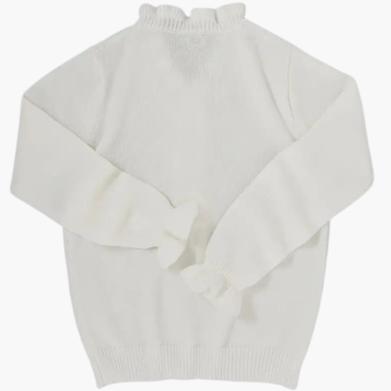 Women's long-sleeve sweater with ruffled collar and pearl buttons