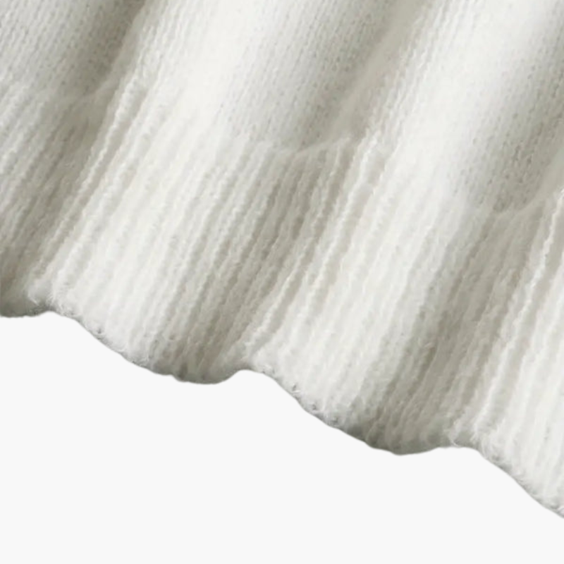 Pull à manches longues pour femme avec col à volants et boutons nacrés