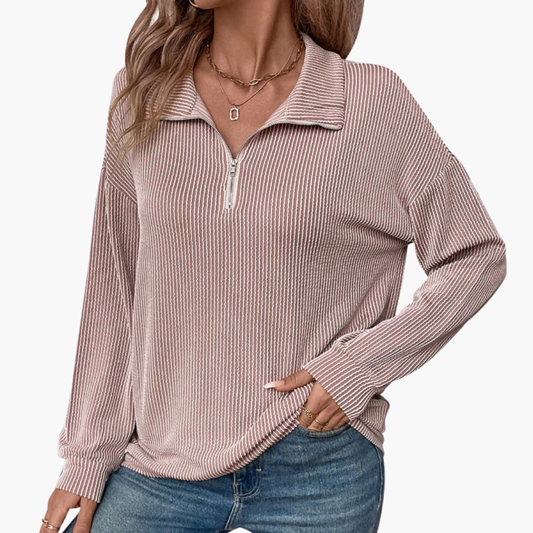 Sudadera de rayas para mujer con media cremallera y mangas largas