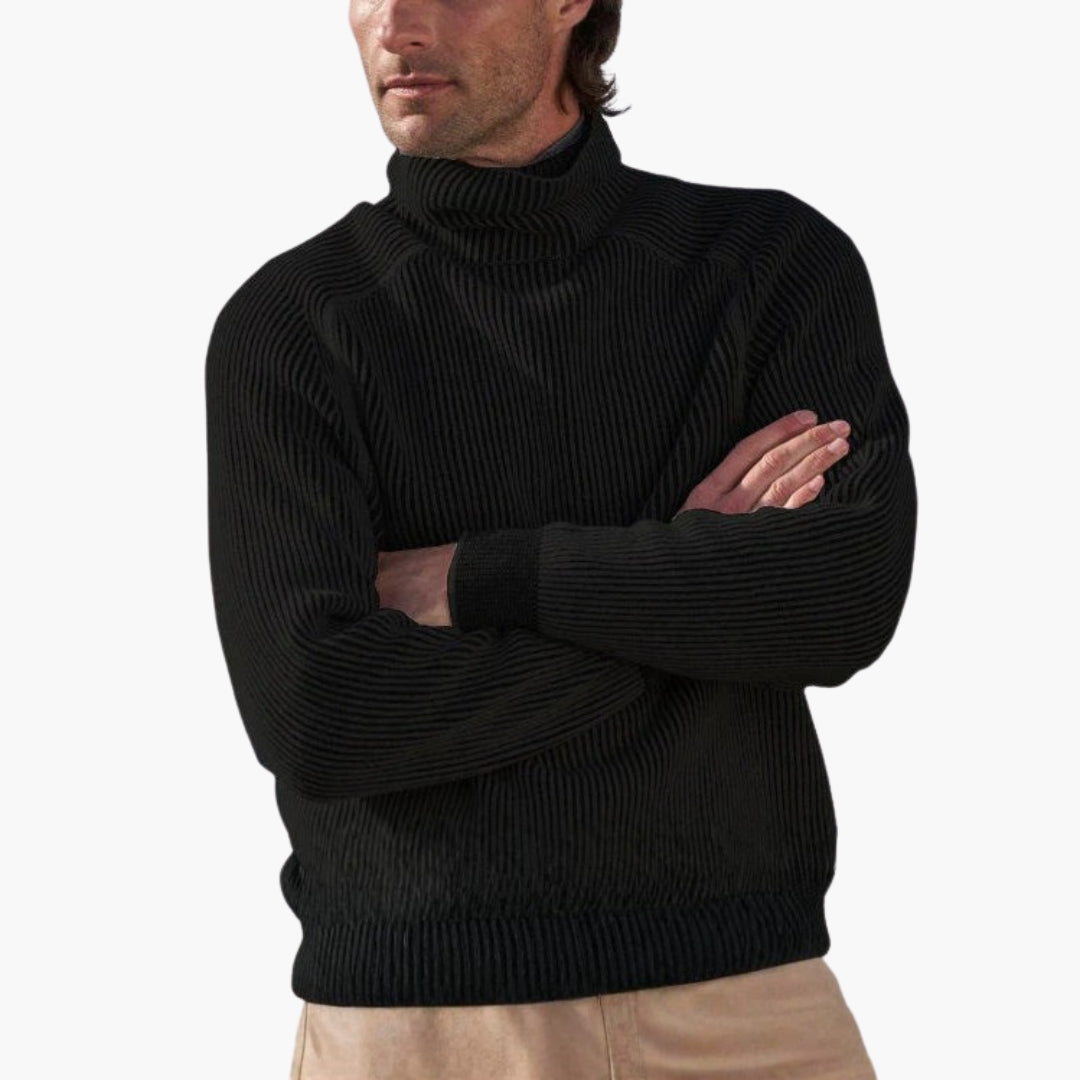Pull col roulé homme en maille côtelée