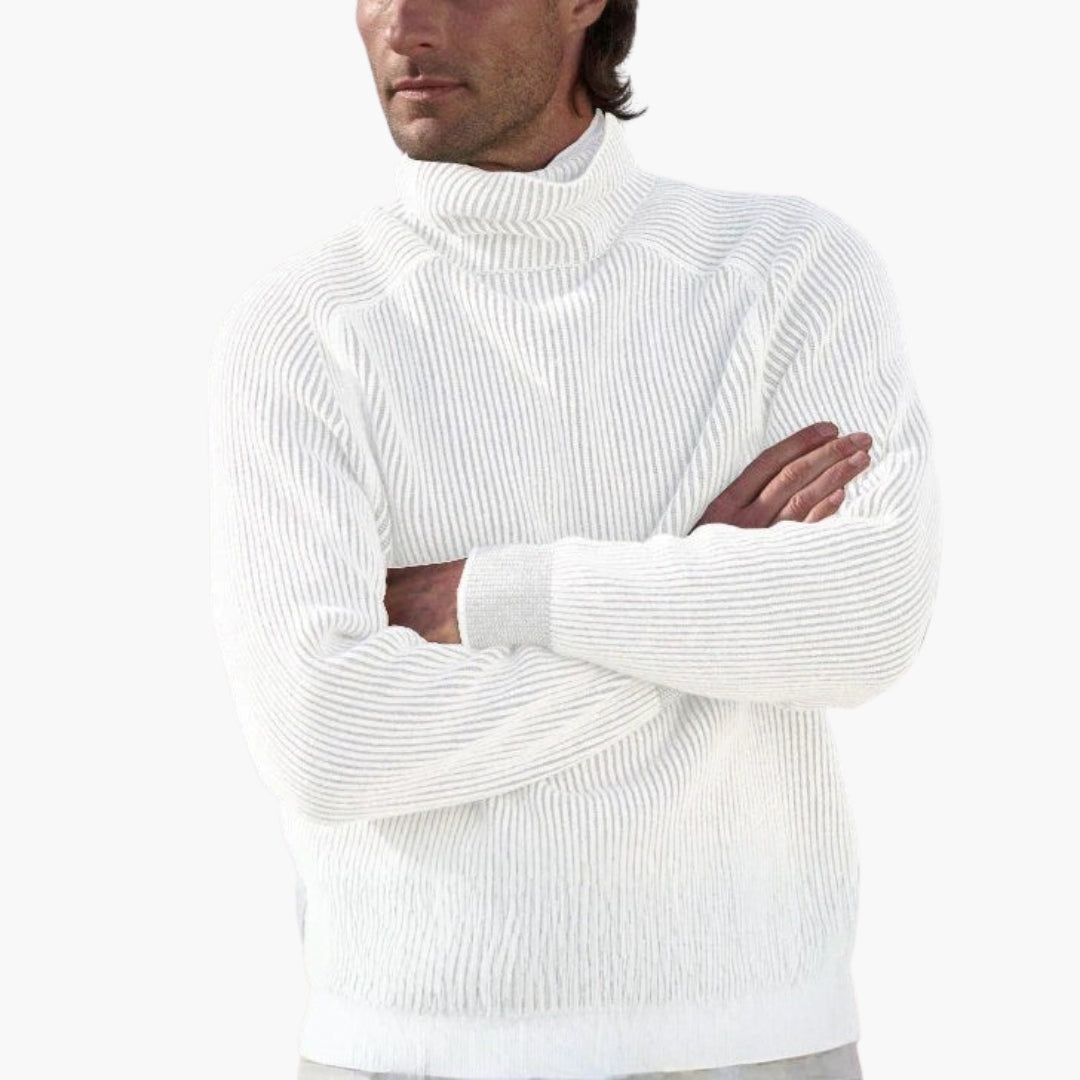 Pull col roulé homme en maille côtelée