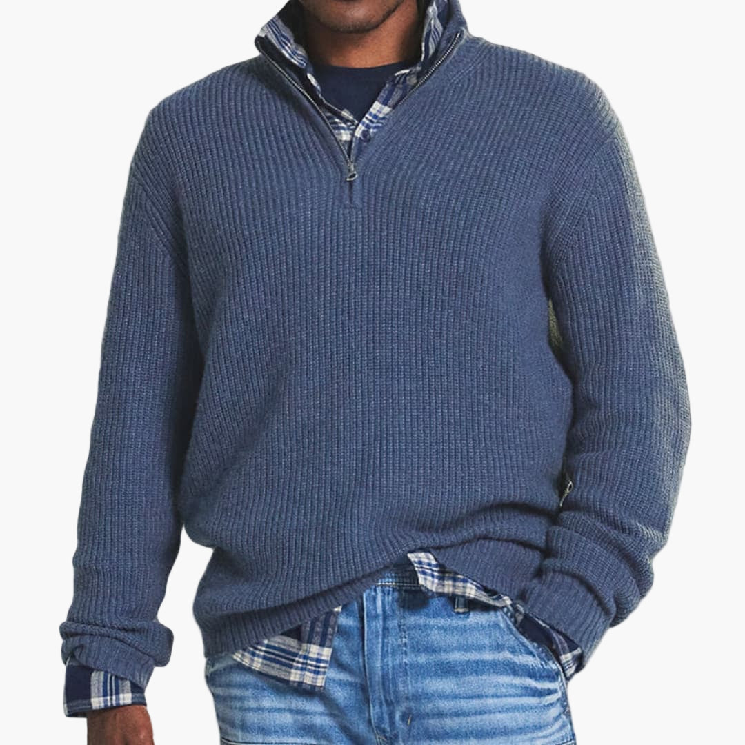 Pull côtelé homme avec col zippé et manches longues