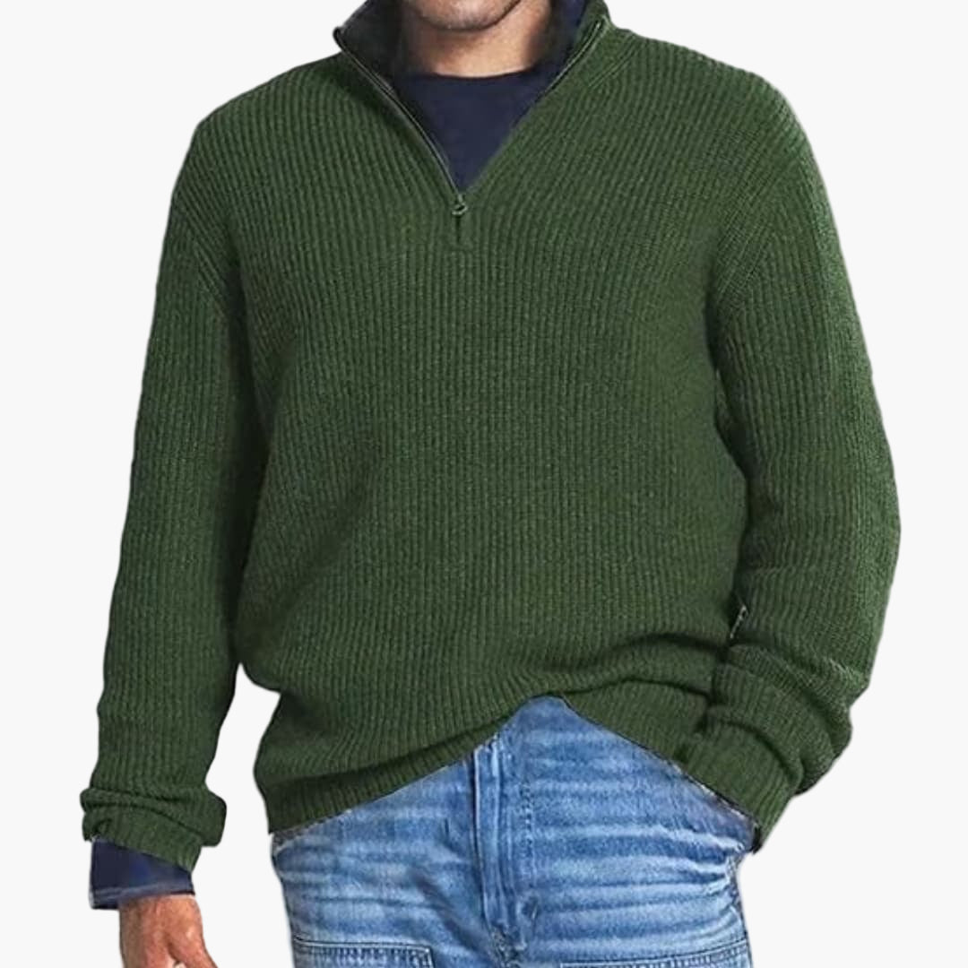 Pull côtelé homme avec col zippé et manches longues