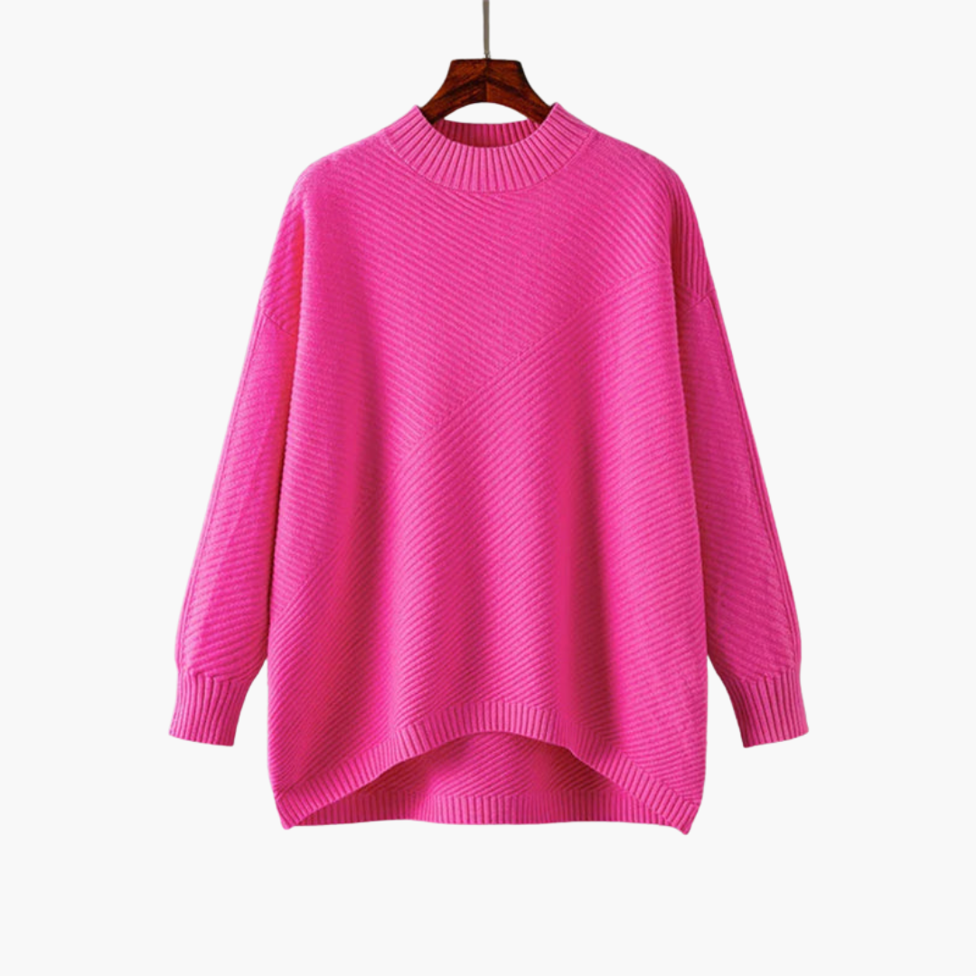 Maglione a coste da donna con collo alto e maniche lunghe